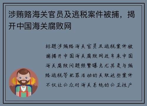 涉贿赂海关官员及逃税案件被捕，揭开中国海关腐败网