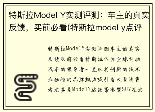 特斯拉Model Y实测评测：车主的真实反馈，买前必看(特斯拉model y点评)
