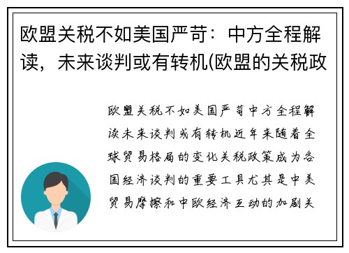 欧盟关税不如美国严苛：中方全程解读，未来谈判或有转机(欧盟的关税政策)
