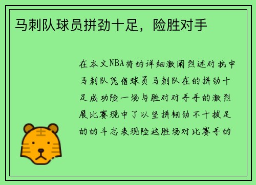 马刺队球员拼劲十足，险胜对手